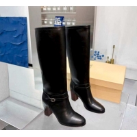 Perfect Valentino Calfskin Leather Heel High Boots 8cm with Buckle Black 1104084