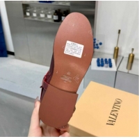 Luxury Valentino VLogo Signature Strap Flat Ankle Boots in Calfskin Leather Dark Burgundy 1104086