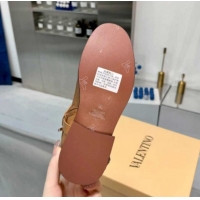 Stylish Valentino VLogo Signature Strap Flat Ankle Boots in Calfskin Leather Dark Beige 1104087