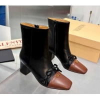 Durable Valentino VALET DU ROI Heel Ankle Boots 6.5cm in Goatskin Leather with Bow Black/Brown 1104089