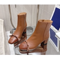 Grade Quality Valentino VALET DU ROI Heel Ankle Boots 6.5cm in Goatskin Leather with Bow Brown 1028017