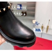 Top Grade Valentino Rockstud Strap Heel High Boots in Calfskin Leather Black 1104091
