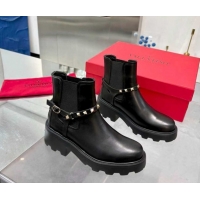 Unique Style Valentino Rockstud Strap Ankle Boots 5.5cm in Calfskin Leather Black/Gold 1104093