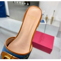 Good Product Valentino VLogo Signature Cherryfic Slides Sandal 3cm in Blue Denim and Leather Brown 1104094