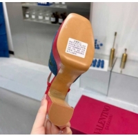 Charming Valentino VLogo Signature Cherryfic Platform Sandals 11cm in Blue Denim and Leather Red 1104099