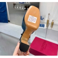 Good Quality Valentino VLogo Signature Cherryfic Platform Sandals 11cm in Blue Denim and Leather Black 1104100