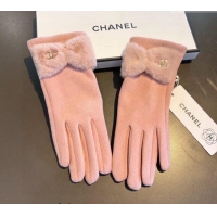 New Fashion Chanel Wool and Cashmere Gloves with Bow 0111 Light Pink 2024