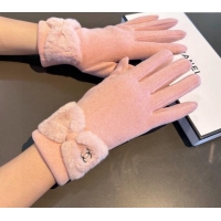 New Fashion Chanel Wool and Cashmere Gloves with Bow 0111 Light Pink 2024