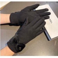 Market Sells Chanel Wool and Cashmere Gloves with Bow 0111 Black 2024