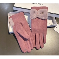 Cheapest Chanel Wool and Cashmere Gloves with Bow 0111 Rose Pink 2024