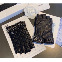 Best Price Chanel Quilted Lambskin Gloves with Chain Wrap 1023 Black 2024