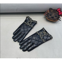 Best Price Chanel Quilted Lambskin Gloves with Maxi Chain CC 3131 Black 2024