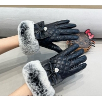 Spot Wholesale Chanel Lambskin and Rabbit Fur Gloves with Heart and Bow 3132 Black 2024