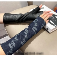 Fashion Discount Chanel Denim Fingerless Long Gloves 1023 Dark Blue 2024