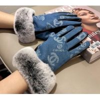 Fashion Discount Chanel Fur, Denim and Leather Gloves 1023 Blue 2024