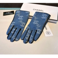 Luxury Cheap Chanel CC Denim and Leather Gloves 1023 Blue 2024