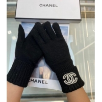 Luxury Discount Chanel Cashmere Knit Gloves with Strass CC 1023 Black 2024