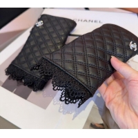 Modern Classic Chanel Quilted Lambskin Gloves with Lace 1023 Black 2024