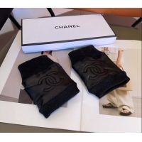 Top Grade Chanel Lambskin and Knit Short Gloves 1023 Black 2024