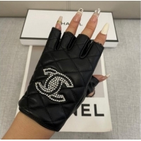 Luxury Discount Chanel Lambskin Short Gloves with Strass CC L 3139 Black 2024
