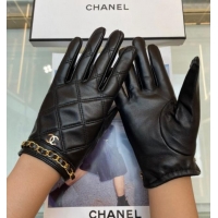Grade Quality Chanel Quilted Lambskin Gloves with Chain 1022 Black 2024
