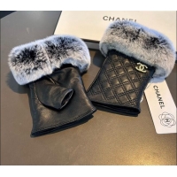 Grade Quality Chanel Lambskin and Rabbit Fur Short Gloves 1022 Black 2024