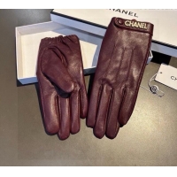 Hot Style Chanel Lambskin and Cashmere Gloves with Logo Strap 1022 Burgundy 2024