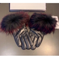 Buy Classic Chanel Rabbit Fur and Black Lambskin Gloves with Fox Fur Charm 1129 Red 2024
