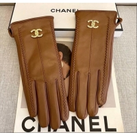 Grade Quality Chanel Lambskin and Cashmere Gloves with Stone CC 1129 Brown 2024