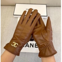 Grade Quality Chanel Lambskin and Cashmere Gloves with Stone CC 1129 Brown 2024