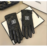 Grade Quality Chanel Lambskin Gloves with White CC 1129 Black 2024