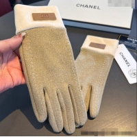 Spot Bulk Chanel Wool and Cashmere Lining Gloves with CC 1129 Band Beige 2024