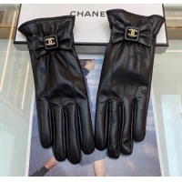 Luxury Cheap Chanel Lambskin Gloves with Bow 112902 Black 2024