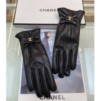Luxury Cheap Chanel Lambskin Gloves with Bow 112902 Black 2024