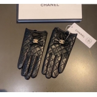 New Cheap Chanel Quilted Lambskin and Cashmere Gloves with Bow 1111 Black 2025