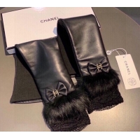 Fashion Discount Chanel Lambskin Long Gloves with Lace 1109 Black 2025