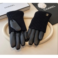 Best Quality Chanel Knit, Lambskin and Cashmere Gloves 1111 Black 2025