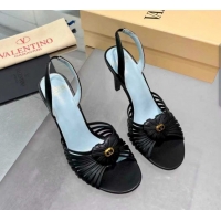 Luxurious Valentino Heart Calfskin Leather Heel Sandals 10cm Black VLTN121501 1215029