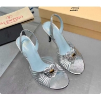 Purchase Valentino Heart Calfskin Leather Heel Sandals 10cm Silver 2025 VLTN121501 1215031