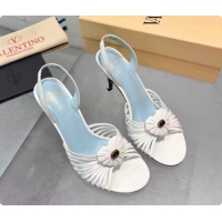 Best Price Valentino Heart Calfskin Leather Heel Sandals 10cm White 2025 VLTN121501 1215032