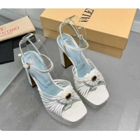 Good Quality Valentino Heart Calfskin Leather Platform Sandals 11cm White 2025 VLTN121501 1215033