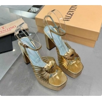 Pretty Style Valentino Heart Calfskin Leather Platform Sandals 11cm Gold 2025 VLTN121501 1215034