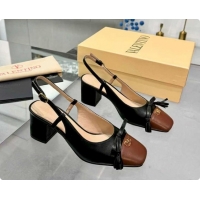 Top Grade Valentino VALET DU ROI Slingbacks Pump 6cm in Calfskin Leather with Tassel Bow Black/Brown 1215039