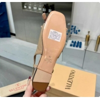 Sumptuous Valentino VALET DU ROI Slingbacks Flat in Calfskin Leather with Tassel Bow Beige/Dark Burgundy 1215040