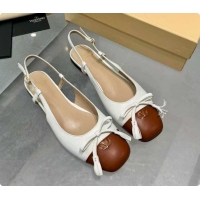 Stylish Valentino VALET DU ROI Slingbacks Flat in Calfskin Leather with Tassel Bow White/Brown 1215041