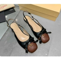 Classic Hot Valentino VALET DU ROI Slingbacks Flat in Calfskin Leather with Tassel Bow Black/Brown 1215042