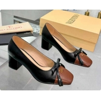 Good Product Valentino VALET DU ROI Pumps 6cm in Calfskin Leather with Tassel Bow Black/Brown 1215044