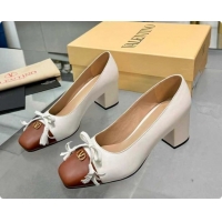 Cheap Price Valentino VALET DU ROI Pumps 6cm in Calfskin Leather with Tassel Bow White/Brown 1215045