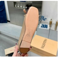 Charming Valentino VALET DU ROI Ballerinas Flat in Calfskin Leather with Tassel Bow Beige/Dark Burgundy 1215047