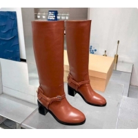 Unique Style Valentino VLogo Signature Strap Heel High Boots 7cm in Calfskin Leather Tan Brown VLTN121502 1215050